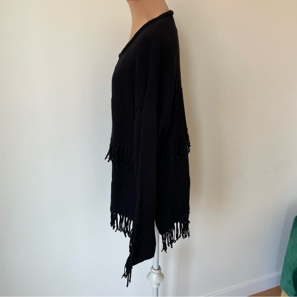 Raffi Black Cotton Knit Fringe Single Closure Cardigan Sweater NWT Size Large - Picture 2 of 9